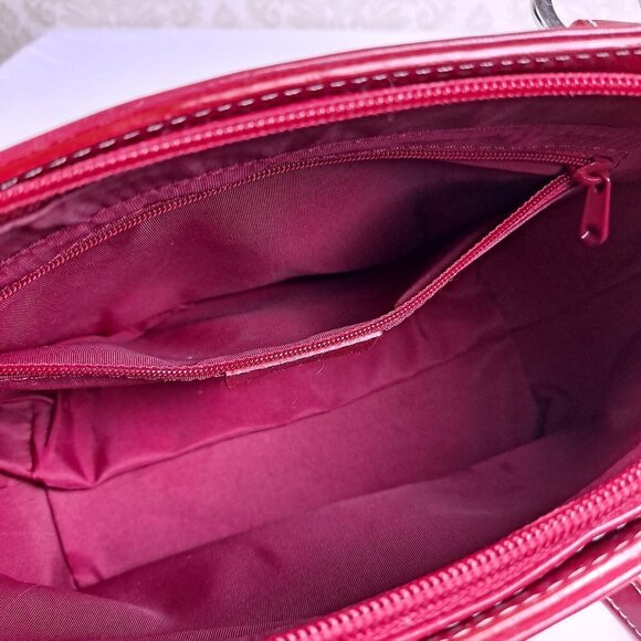 Kate Spade Red Leather Satchel Bag Double Handles Long Strap Logo Holiday - Picture 12 of 13